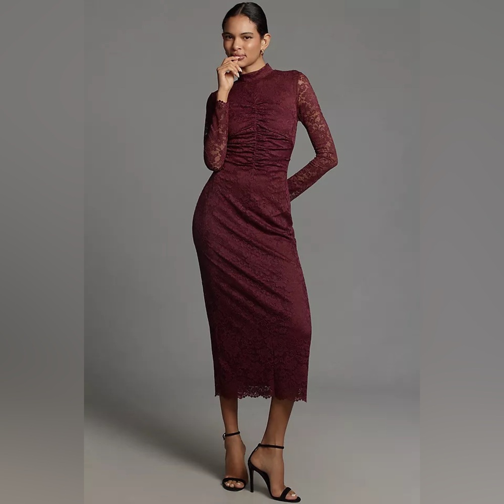 By Anthropologie Mock-Neck Fitted Lace Dress - Picture 1 of 7